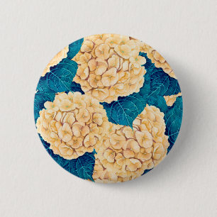 Hydrangea watercolor pattern, yellow and blue 6 cm round badge