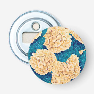 Hydrangea watercolor pattern, yellow and blue bottle opener