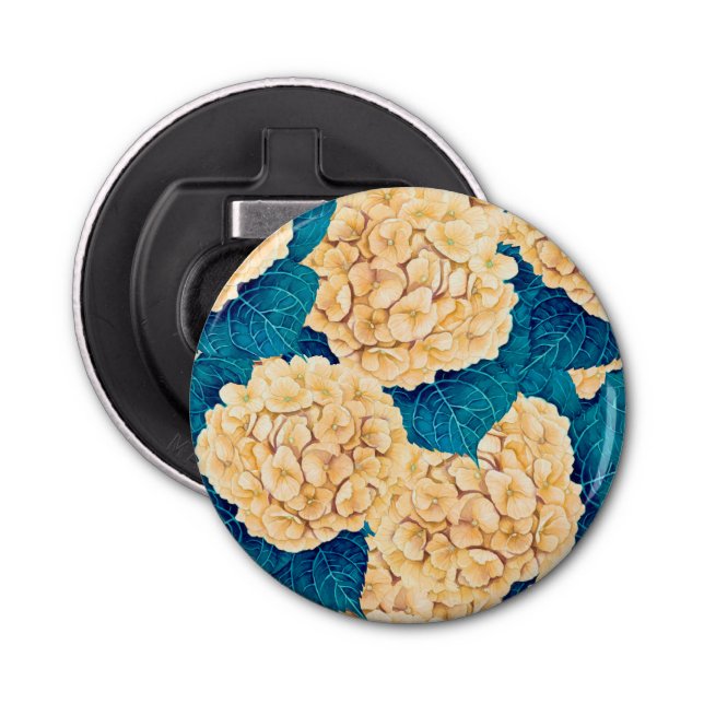 Hydrangea watercolor pattern, yellow and blue bottle opener (Front)