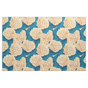Hydrangea watercolor pattern, yellow and blue fabric