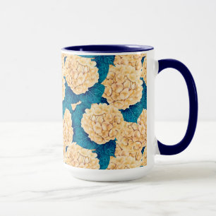 Hydrangea watercolor pattern, yellow and blue mug
