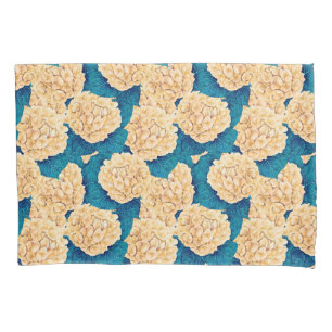 Hydrangea watercolor pattern, yellow and blue pillowcase