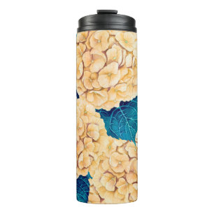 Hydrangea watercolor pattern, yellow and blue thermal tumbler