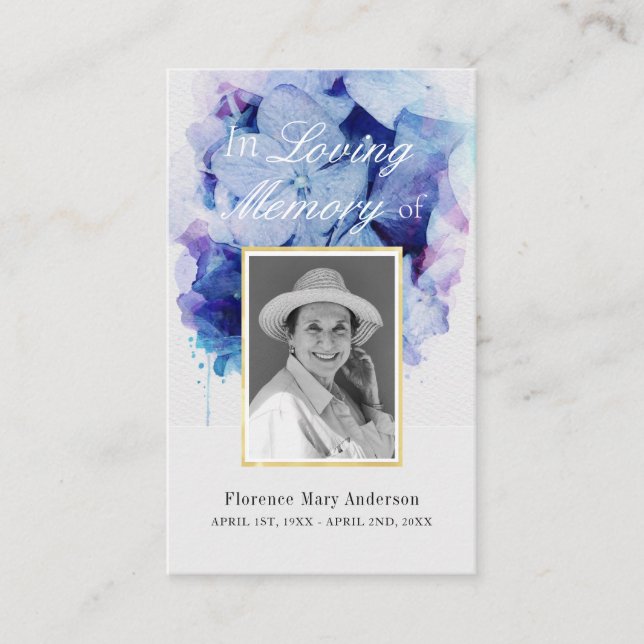 Hydrangea Watercolor Sympathy Memorial Photo Card (Front)
