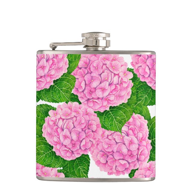 Hydrangea waterolor pattern hip flask (Front)