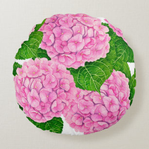 Hydrangea waterolor pattern round cushion