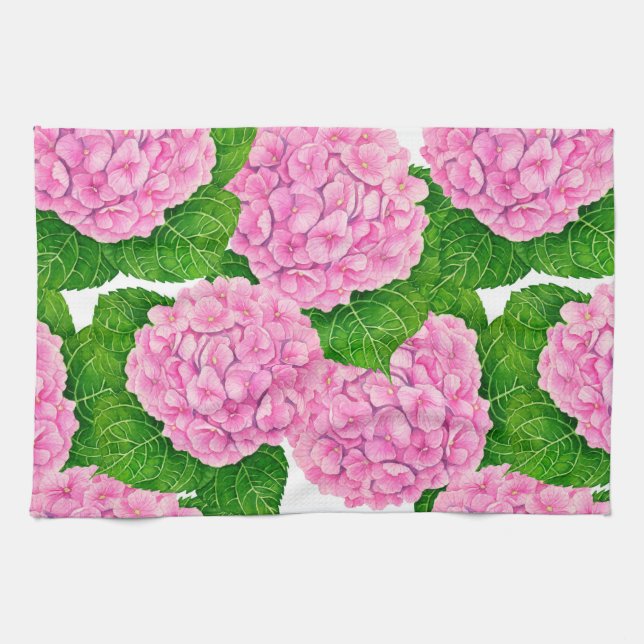 Hydrangea waterolor pattern tea towel (Horizontal)