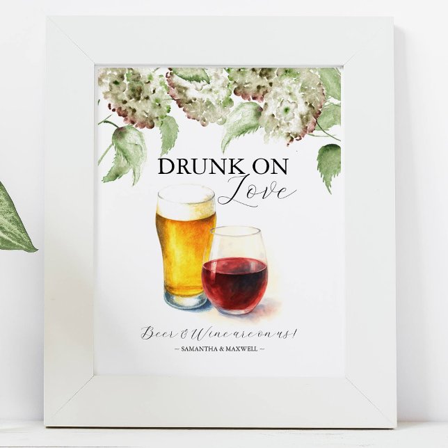 Hydrangea Wedding Decor Open Bar Signs (bar signs with green hydrangeas and beer and wine by Do Tell A Belle)