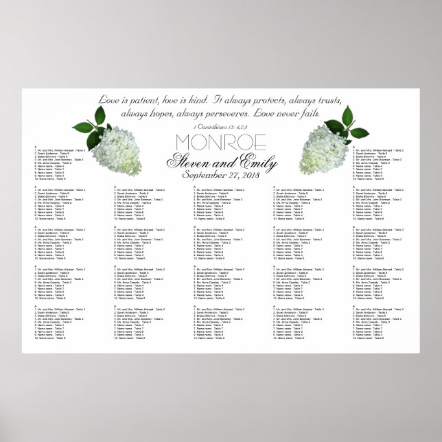 Hydrangea Wedding Love is Patient Seating Chart (Front)