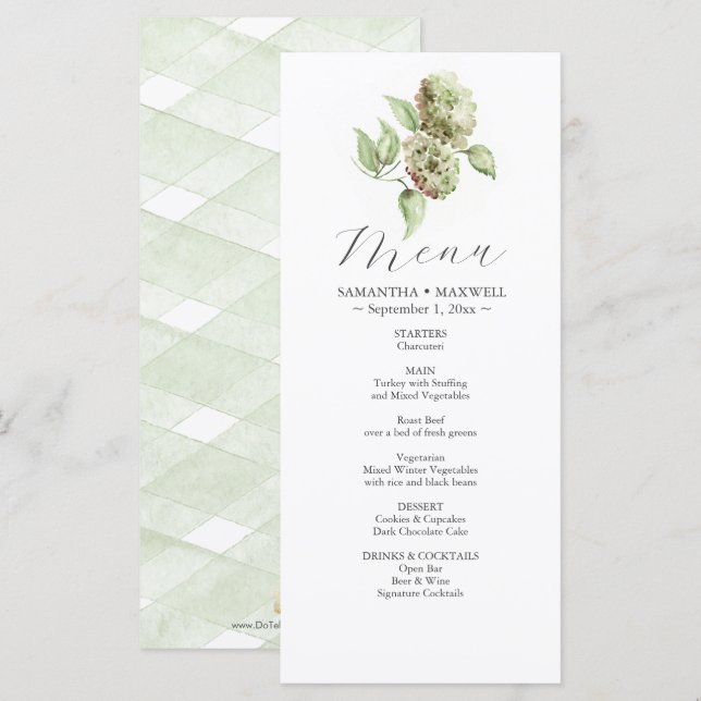 Hydrangea Wedding Menus  (Front/Back)
