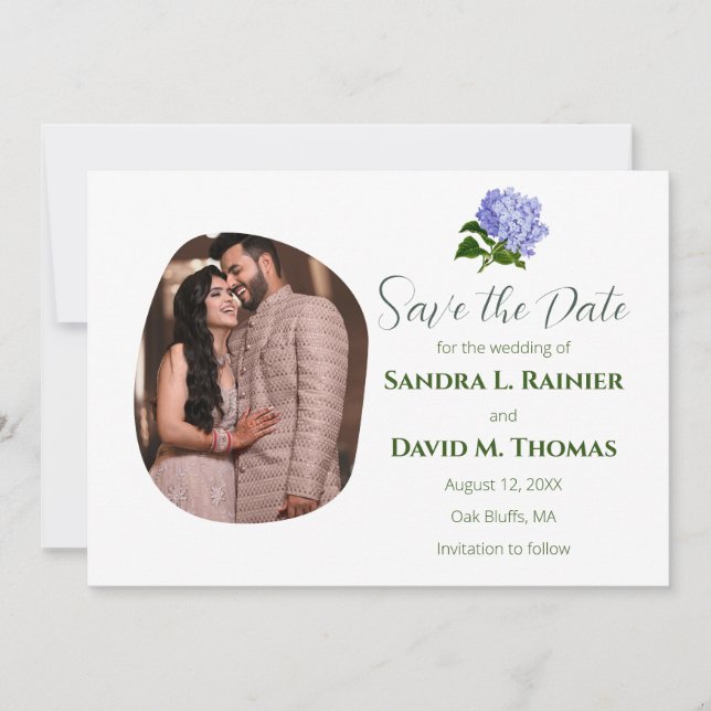 Hydrangea Wedding Photo Save The Date (Front)