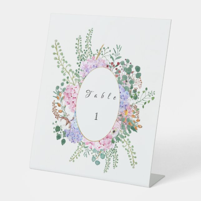 Hydrangea wedding table stand 2 pedestal sign (Front)