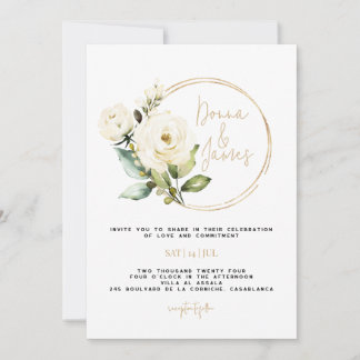 Hydrangea, White Floral & Greenery, Gold, Frame Invitation