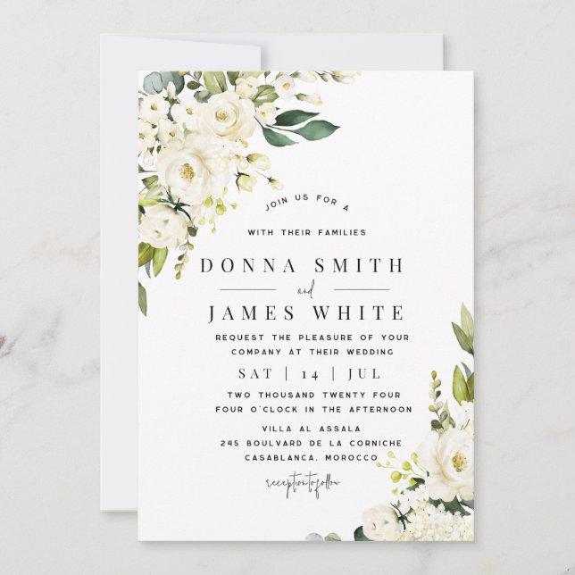 Hydrangea White Floral Wedding Invitation (Front)