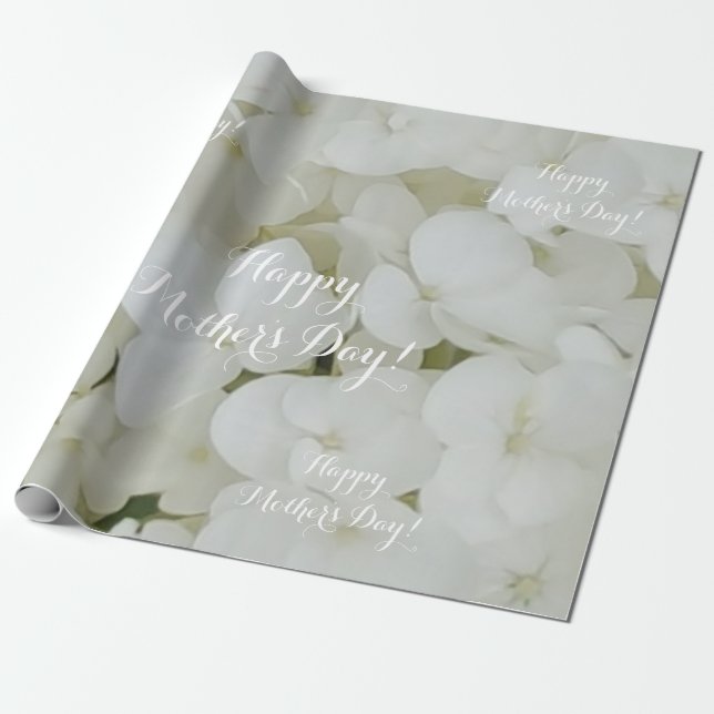 Hydrangea White Flowers Blossom Elegant Floral Wrapping Paper (Unrolled)