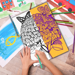 Hydrangea with Butterfly Colouring Page Printable Poster