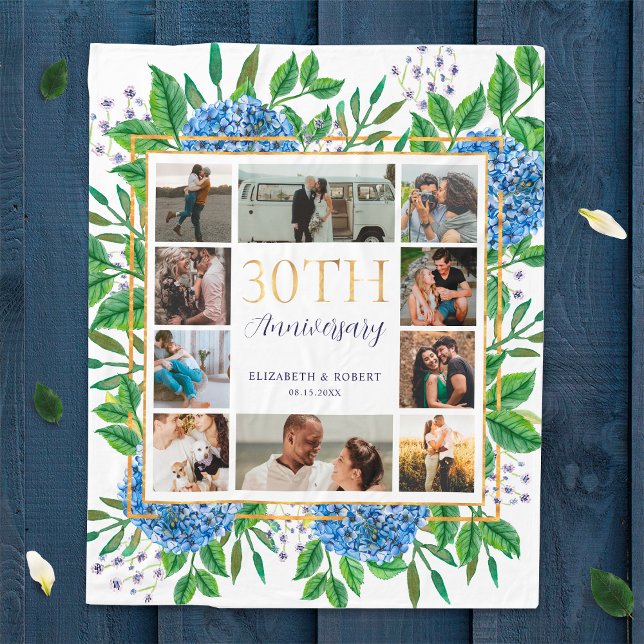 Hydrangeas 30th Anniversary Custom Photo Collage Fleece Blanket (Creator Uploaded)