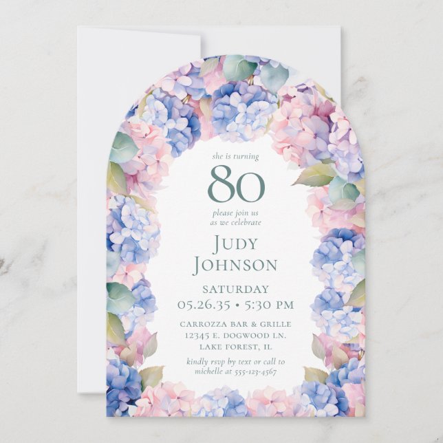 Hydrangeas 80th Birthday Party Invitation (Front)