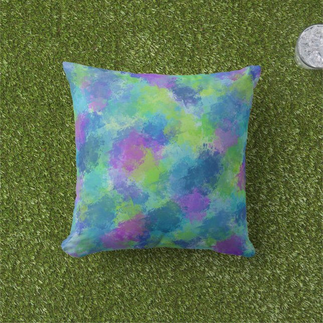 Hydrangeas Abstract Outdoor Cushion (Grass)