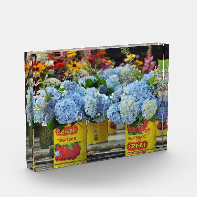 Hydrangeas and Fresh Flowers in Tomato Cans Photo Block (Left)