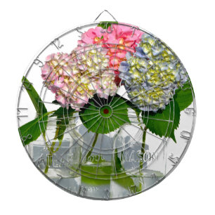 hydrangeas and mason jar dartboard