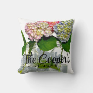 Hydrangeas and Mason jar monogram Cushion