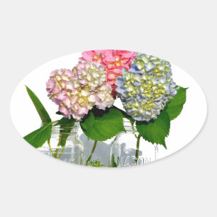 Hydrangeas and Mason jar Oval Sticker