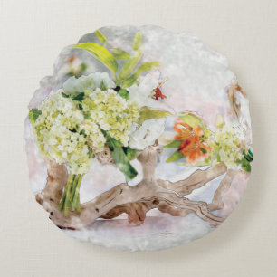Hydrangeas Bella Watercolor Round Pillow (16")