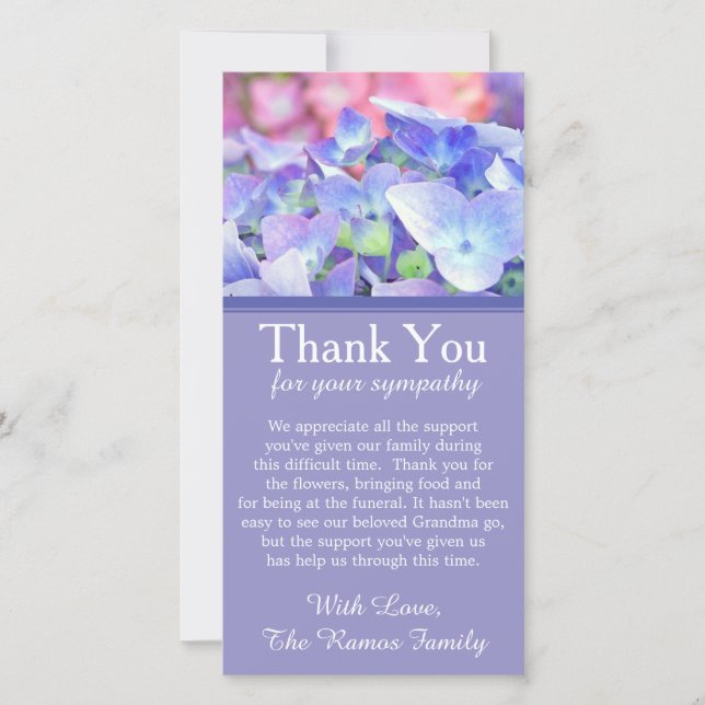 Hydrangeas Bereavement Sympathy Thank You Card (Front)