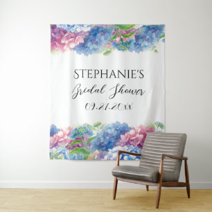 Hydrangeas Blue Floral Bridal Shower Photo Booth Tapestry