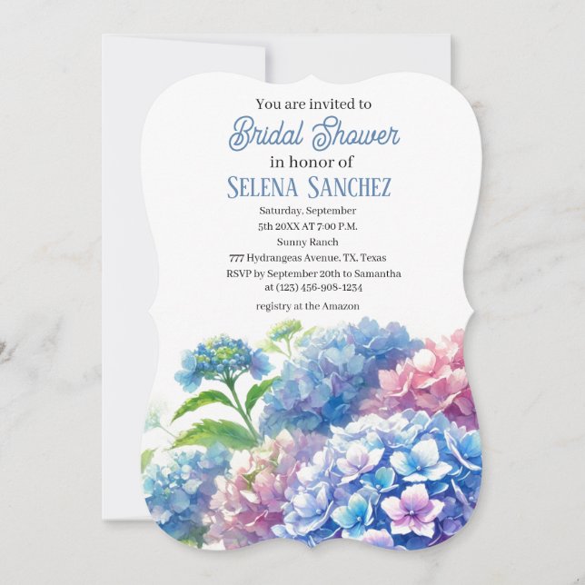 Hydrangeas Blue Floral Watercolor Bridal Shower  Invitation (Front)