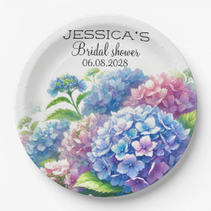Hydrangeas Blue Flowers Bridal Shower Party Paper Plate