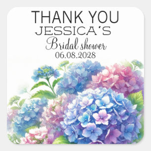 Hydrangeas Blue Flowers  Bridal Shower Party Square Sticker