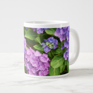 Hydrangeas, Blue, Pink, Mauve, Green Leaves Large Coffee Mug