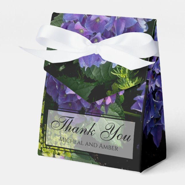 Hydrangeas blue purple floral flower garden favour box (Front Side)