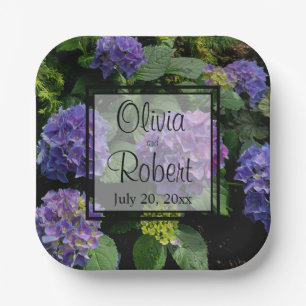 Hydrangeas blue purple floral flower garden paper plate