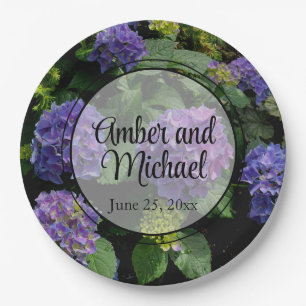 Hydrangeas blue purple floral flower garden paper plate