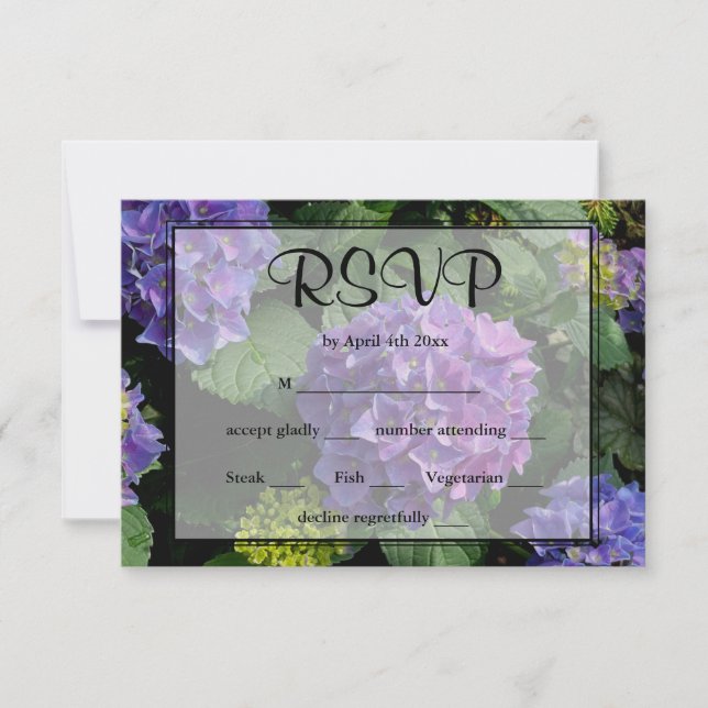 Hydrangeas blue purple floral flower garden RSVP (Front)