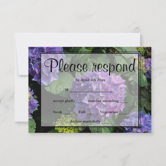 Hydrangeas blue purple floral flower garden RSVP (Front)