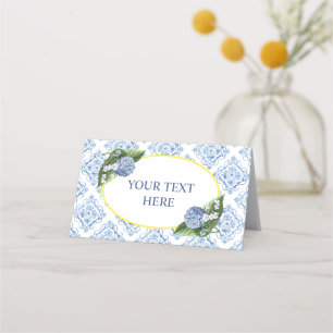 Hydrangeas Blue Tile Food Tent Place Card