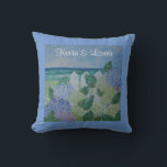 Hydrangeas By The Beach Wedding Cushion<br><div class="desc">This pillow features hydrangea blossoms by the beach,  a popular painting by Connecticut artist,  Brendan Loughlin. This pillow makes a great wedding or wedding shower gift. It can also be purchased by the bride and groom as a keepsake. The text can be eliminated or changed to meet your need.</div>