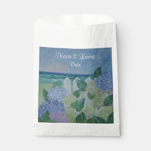 Hydrangeas By The Beach Wedding Favour Bags (Front)
