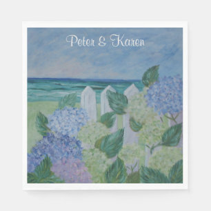 Hydrangeas By The Beach Wedding Napkin