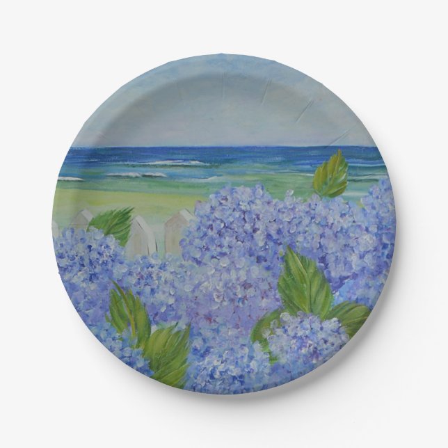 Hydrangeas By The Sea Paper Plate (Front)