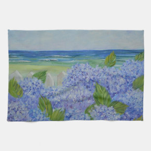 Hydrangeas By The Sea Tea Towel