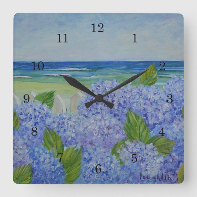 Hydrangeas By The Sea Wall Clock (Front)