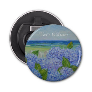 Hydrangeas By The Sea Wedding Bottle Opener