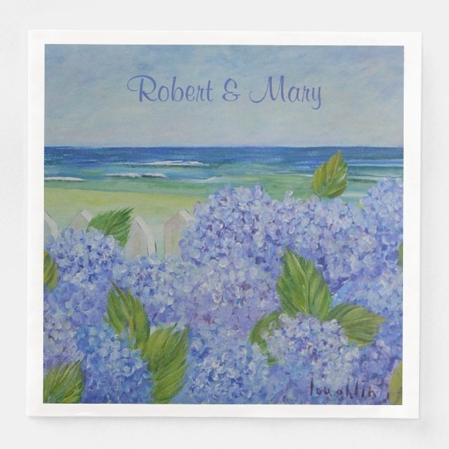 Hydrangeas By The Sea Wedding Napkin (Front)
