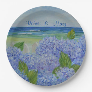 Hydrangeas By The Sea Wedding Paper Plate