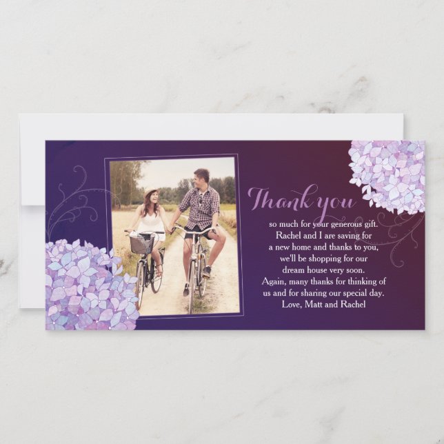 Hydrangeas Deep Purple Wedding Photo Thank You (Front)